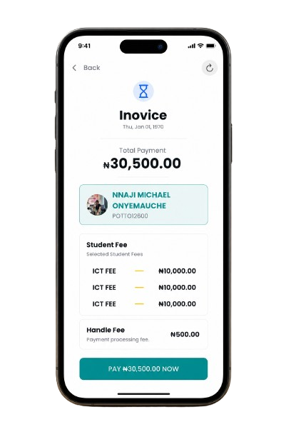 PottoPay mobile invoice and Pay Now screen